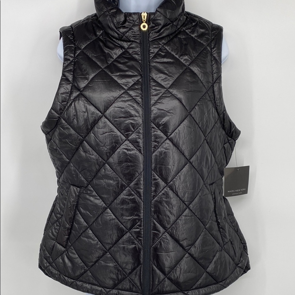 Marc New York Shiny Quilted Collared Vest